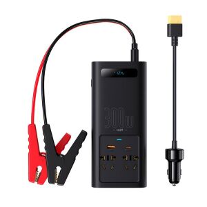 BASEUS 300W Autós Inverter 2 AC - LED, Indítókábellel - Fekete 138942393 - Baseus