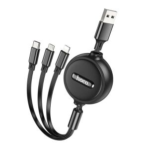 HOCO X75 3in1 Csévélhető Adatkábel - Lightning/Micro USB/Type-C - Fekete 138944186 - Hoco