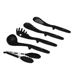 Berlinger Haus Matte Black 5-Piece Kitchen Utensil Set - Ladle, Slotted Spoon, Spaghetti Server, Cooking Spoon, Food Tongs - Kitchen tool