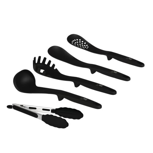Berlinger Haus Matte Black 5-Piece Kitchen Utensil Set - Ladle, Slotted Spoon, Spaghetti Server, Cooking Spoon, Food Tongs