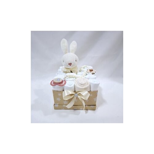 Nyuszi cumilánccal pelenkatorony, pelenkatorta babaváró csomag 4-8kg, kelengye 138955297