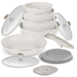 Berlinger Haus BH-8420 Sahara Nordic 13-Piece Cookware Set - Cream and Wood Finish - Crockery