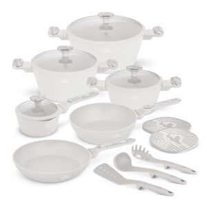 Berlinger Haus Sahara Marble Collection 15-Piece Cookware Set - Cream, Marble Finish - Crockery