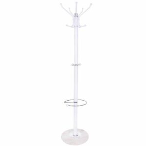 Springos white standing coat rack with marble base and umbrella holder - Standing hanger