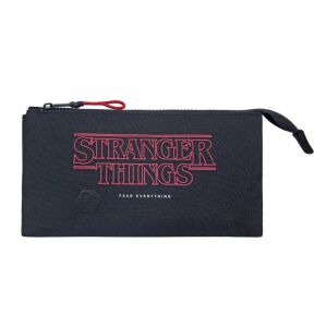 Stranger Things Federtasche, schwarze Polyesertasche mit rotem Logo, perfekt für Schulbedarf - Federmappen