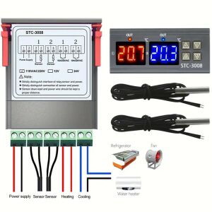 Roxy STC-3008 kettős digitális termosztát érzékelőkkel és bekötési rajzzal - Kültéri termosztát