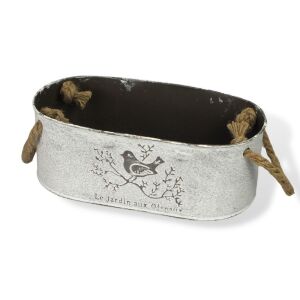 Vintage Madárkás Bádog Virágtartó Kötél Fülekkel - 24,5x13x9cm