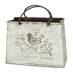 Vintage Madárkás Bádog Kaspó Táska - 14,5x8x11cm