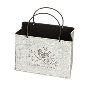 Vintage Madárkás Bádog Virágtartó Táska - 18x9x14,5cm