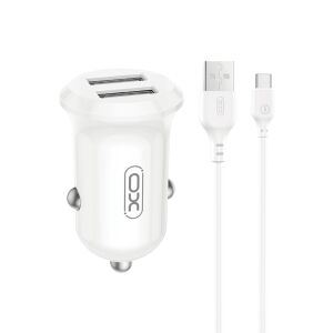 XO CC67 Autós Töltő Szett - 2x USB-A 12W, Type-C kábellel - Fehér 138983809 - XO