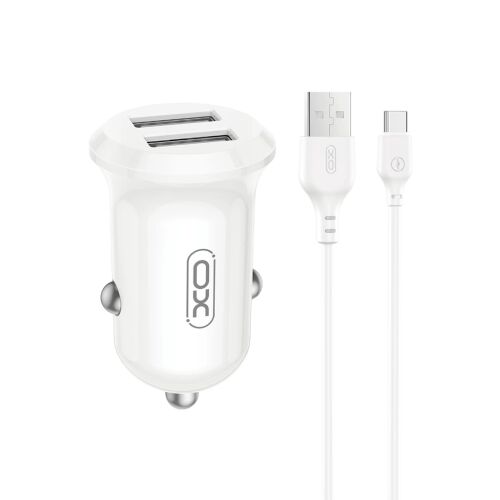 XO CC67 Autós Töltő Szett - 2x USB-A 12W, Type-C kábellel - Fehér 138983809