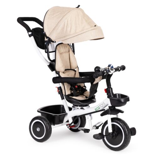 EcoToys bézs tricikli forgatható üléssel és napellenzővel - Játék