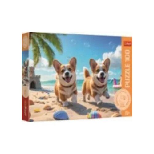 Trefl Corgi 100-dielne puzzle pre deti, s roztomilými corgi na pláži