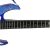 Close-up of fretboard on blue toy electric guitar