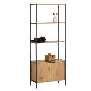 Intenso Home Könyvespolc - 5 polcos, ajtós, aranytölgy/fekete, 68x176cm