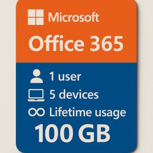 Microsoft Office 365 Doživotná licencia pre 1 Používateľa, 5 Zariadení a 100GB Úložisko OneDrive - Kancelárske softvéry