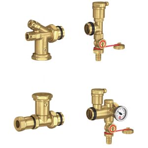 Komplett elosztó csatlakozókészlet Giacomini R557KY002, 1" belső menettel, csapokkal, automatikus légtelenítőkkel, hőmérővel 138992813 - Giacomini