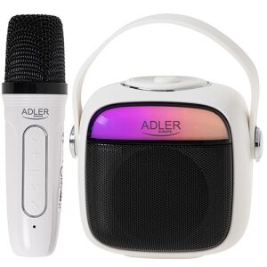 Głośnik do karaoke Adler AD 1199W z mikrofonem, biały - Głośnik Bluetooth