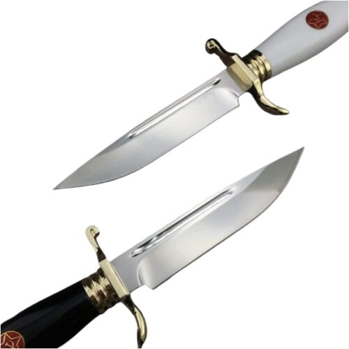 Cutit tactic de vanatoare, teaca din piele naturala, lama 440C, maner acrilic full tang, 26 cm, alb 139020900