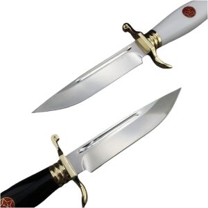 Taktický lovecký nôž, puzdro z pravej kože, čepeľ 440C, rukoväť z akrylu Full Tang, 26 cm, biely 139020900 - Šport a voľný čas