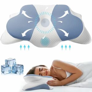 Ortopedický krčný vankúš Linomag na podporu hlavy, krku, ramien a rúk, pamäťová pena, priedušný, spiaca žena - Cestovné vankúše