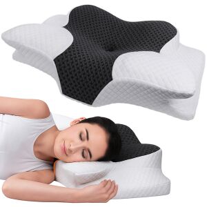 Linomag® Orthopädisches Nackenstützkissen, Memory Foam, waschbarer Bezug, Nacken-, Schulter- und Armstütze, Weiß/Schwarz, 62 x 41 x 8-10 cm