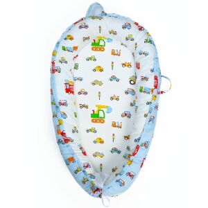 Babynest Babyschlafkorb, Linomag®, mit zwei Seiten, 0-24 Monate, 90x55cm, Baumwollbezug, Komfort & Sicherheit, Weiß/Hellblau