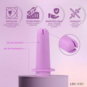 Linovit® Menstruationstassen-Applikator, medizinisches Silikon, wiederverwendbar, einfach anzuwenden, gleitmittelkompatibel, kompaktes und hygienisches Design, rosa - Pink 140715286 - Menstruationstasse