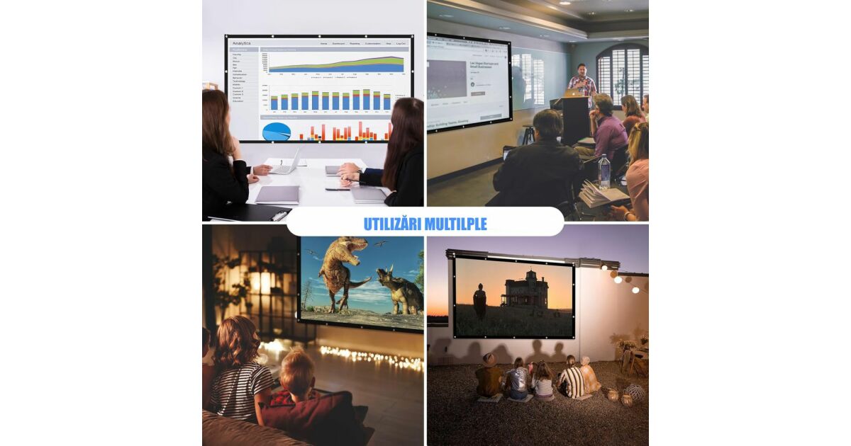 100" Linomag® faltbare Projektionsleinwand, 16:9 Format, ideal für Indoor-/Outdoor-Projektionen, tragbar, 4K HD, schnelle Montage, weiß 140742488