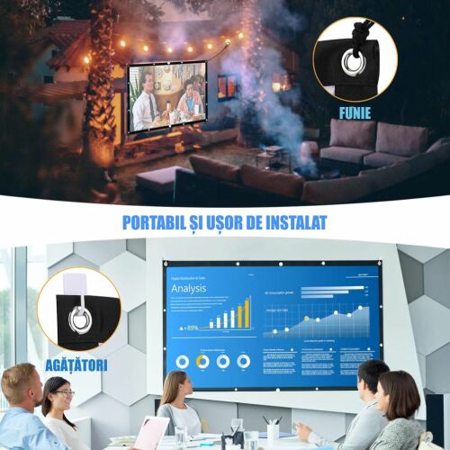 Ecran de proiecție portabil Linomag de 100 inch pentru utilizare în interior și exterior
