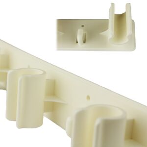 Suport de perete pentru mop, 4 clipsuri, 3 carlige agatare, dimensiune 30 cm