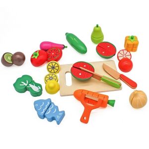 Fa gyümölcs- és zöldségtároló készlet, szeleteléshez, aprítóhoz, késekhez, mágneses tartóhoz