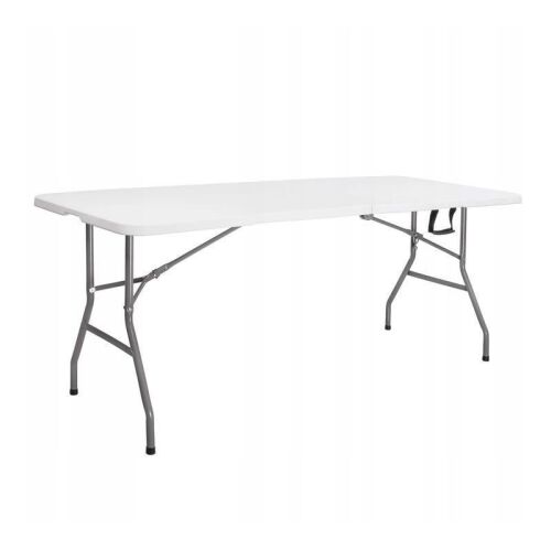 Masa pliabila pentru camping sau gradina, tip valiza, 180x70x75 cm, cadru otel, alba