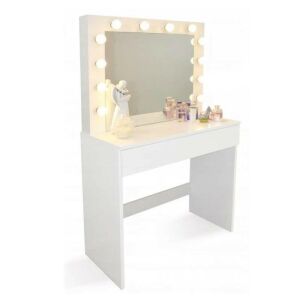 ProCart Fésülködőasztal LED-es tükörrel, 80x40x140 cm, Fehér