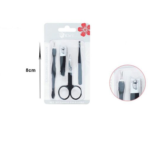 IDei manikűr és pedikűr készlet kutikula tolóval, körömvágóval, ollóval és csipesszel, 8 cm magas