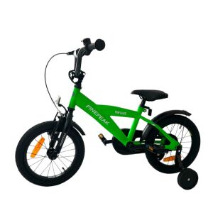 14 colos kerékpár, levehető pótkerekek, 21,5 cm-es acélváz, gumírozott fogantyúk, állítható kormány/nyereg, zöld