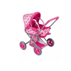 Babakocsi, mózeskosárral és tárolókosárral, 47x39x57,5 cm, napellenző, fém váz, rózsaszín