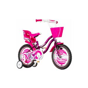 Visitor Little Heart 12 colos lány kerékpár babaszékkel és kosárral, lila és fehér - Visitor