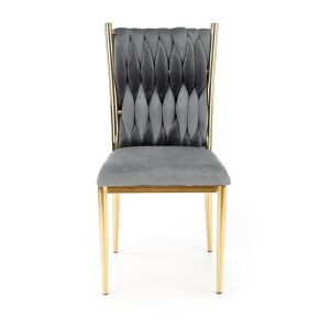 Scaun Amanda étkezőszék, bársony kárpitozás, arany krómozott acél váz, glamour stílus, 48x55x94x48 cm, szürke