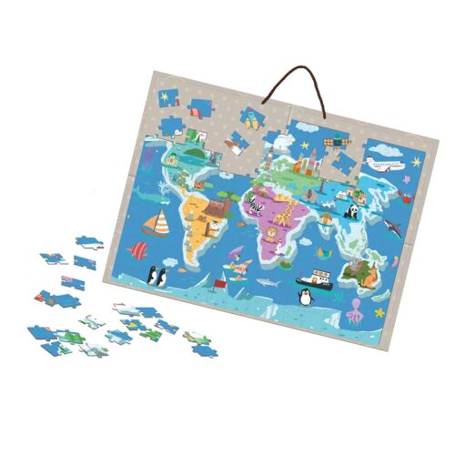 Mágneses világtérkép puzzle állatokkal fehér háttérrel
