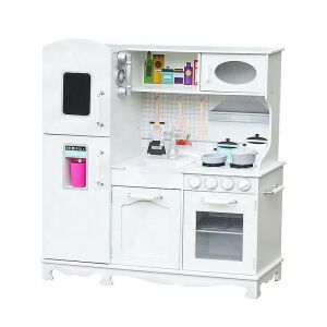 Fehér MDF fa játékkonyha sütővel, hűtővel, mosogatóval és tartozékokkal - Babakonyha & Játékkonyha