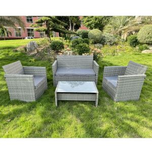 Set mobilier pentru gradina, 2 fotolii, masuta, canapea, ratan gri, perne incluse 139024953 - ProCart