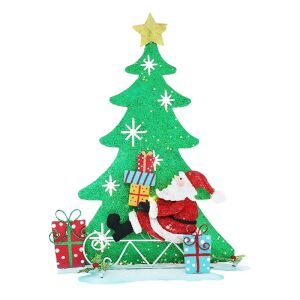 Karácsonyi világító dekoráció, fa modell, Mikulással és ajándékokkal - Szezonális dekoráció