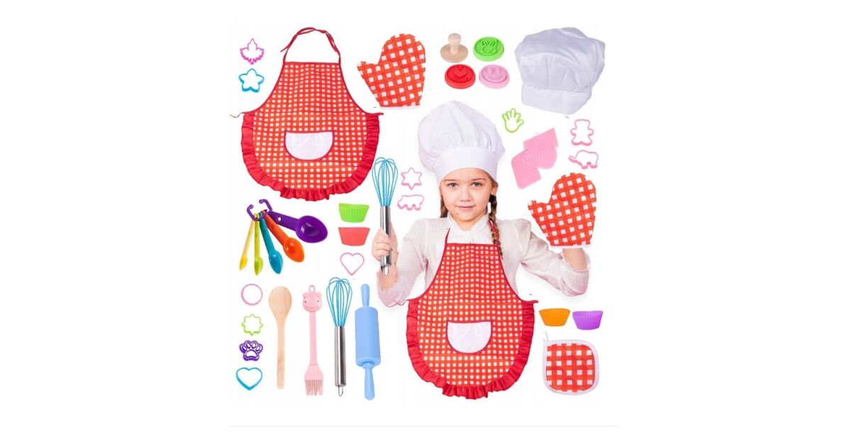 Set 39 accesorii bucatarie copii, accesorii cofetarie, sucitor, forme prajitura, sort, manusa si boneta 139025406