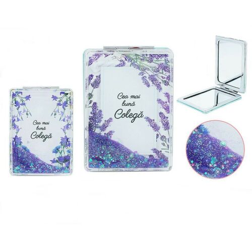 Dupla tükör, lila virágminta, Best Friend, nagyító effekt, 8,5x6 cm