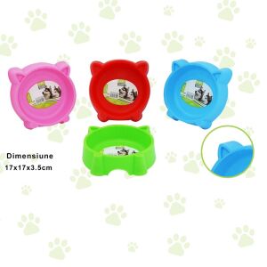 Castron rotund pentru hrana animale, model figurina cu urechi, diametru 17 cm, plastic