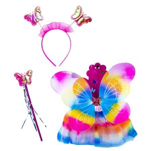 Pillangó hercegnő jelmez, szoknya, szárnyak, zsinór, varázspálca, többszínű