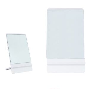 Asztali kozmetikai tükör, téglalap alakú, állvánnyal, fehér kerettel