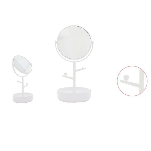 Fehér asztali tükör ékszertartóval, 33 cm magas