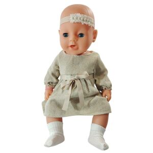 Interaktív baba, masnis ruha, bili, cumi, pelenka, cumisüveg, pisilésre való játék, 45 cm